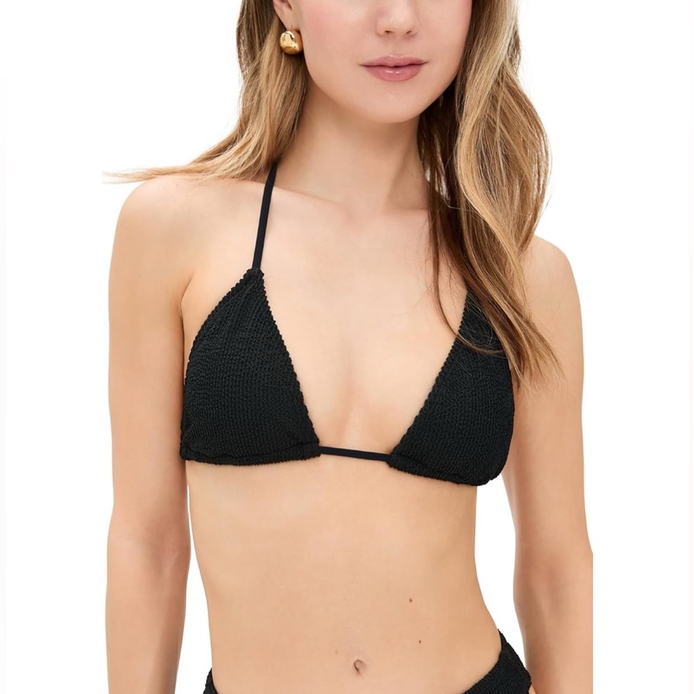 NWT Good American Always Fits Black Smocked Triangle Bikini Top S/M